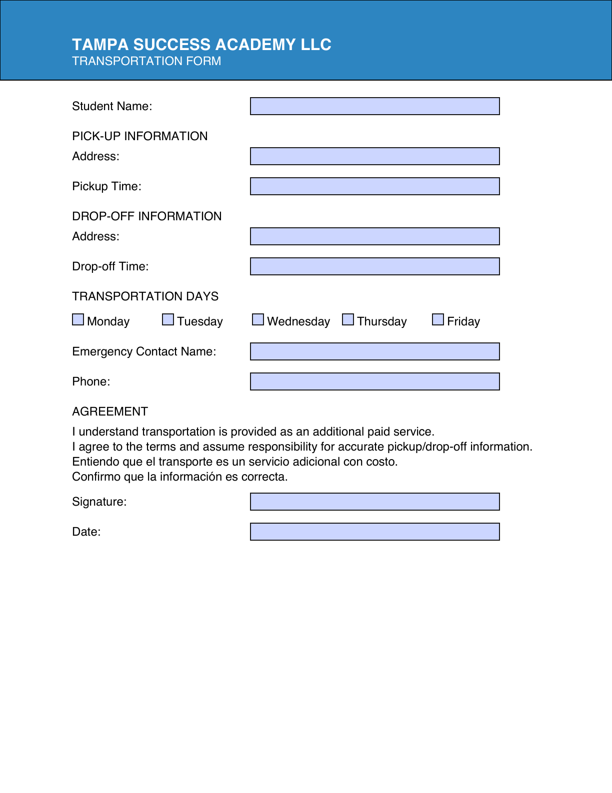 Transportation form preview