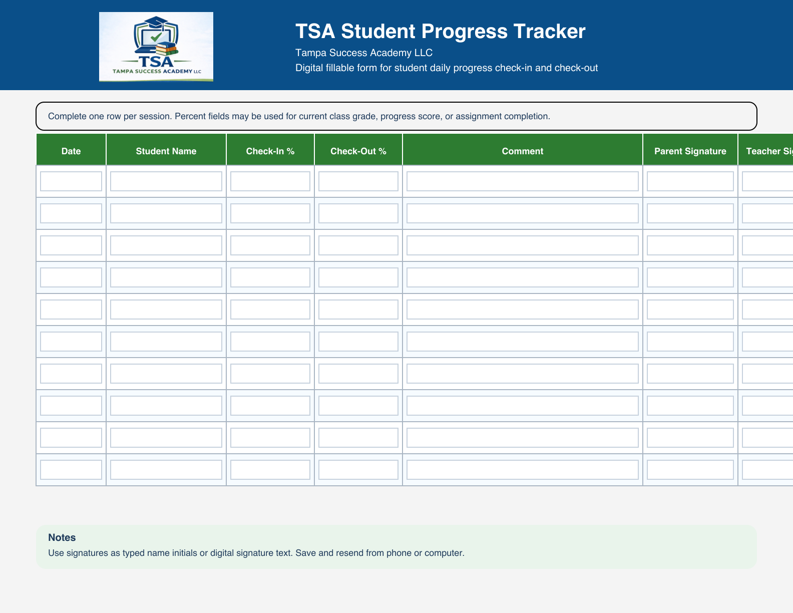 Student progress tracker preview