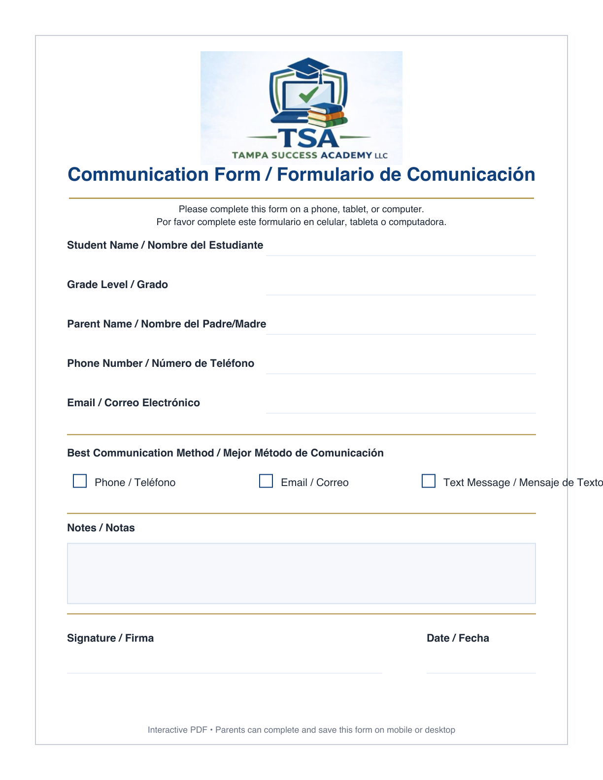 Communication form preview